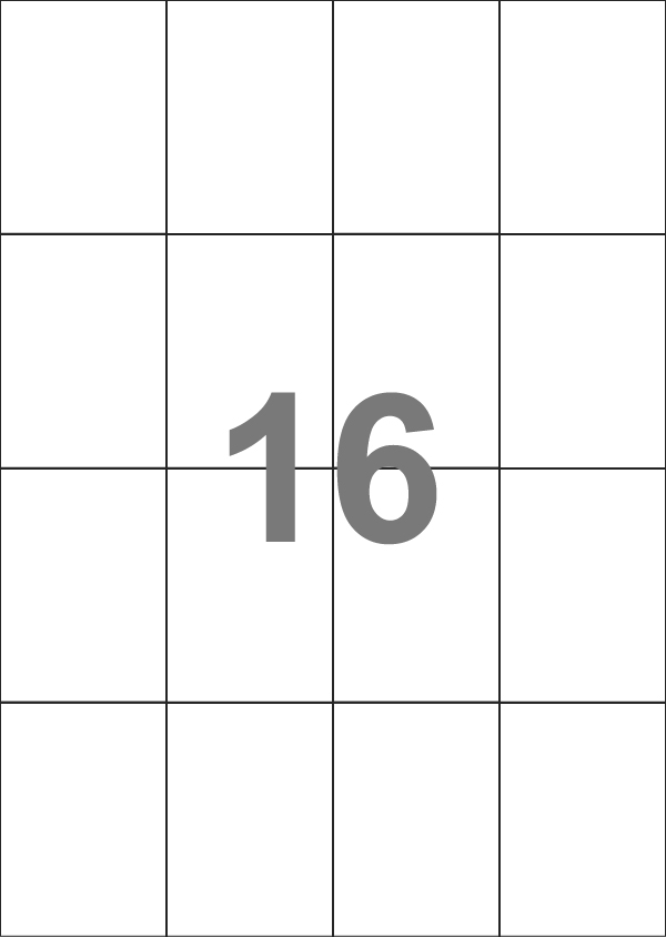 A4-16 slids, 16 Udstansede etiketter/ark, 52,5 x 73,8 mm, hvid mat, perm. lim, 100 ark