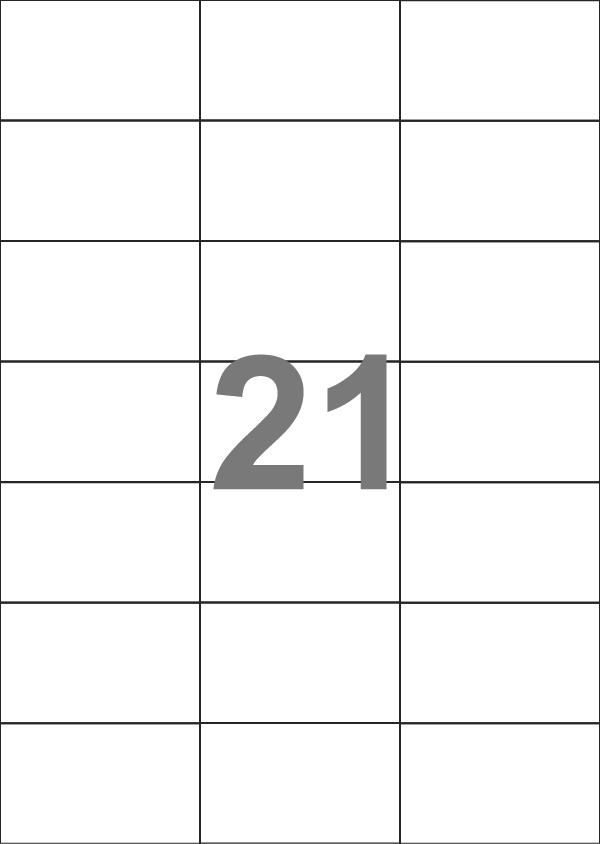 A4-21 slids, 21 Udstansede etiketter/ark, 70,0 x 42,2 mm, hvid mat, aftag. lim, 100 ark