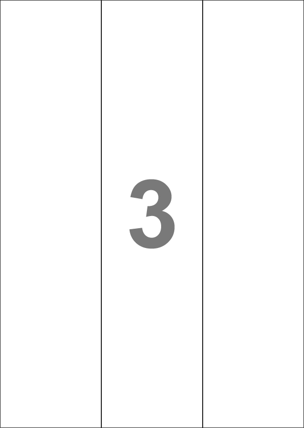 A4-3-lang slids, 3 Udstansede etiketter/ark, 70,0 x 295,3 mm, hvid mat, perm. lim, 100 ark