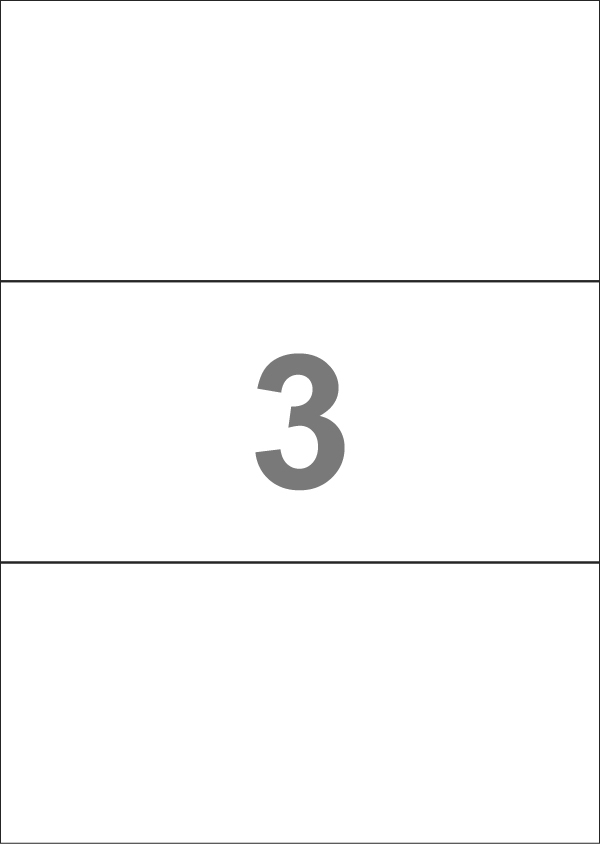 A4-3 slids, 3 Udstansede etiketter/ark, 210,0 x 98,4 mm, hvid mat, aftag. lim, 100 ark