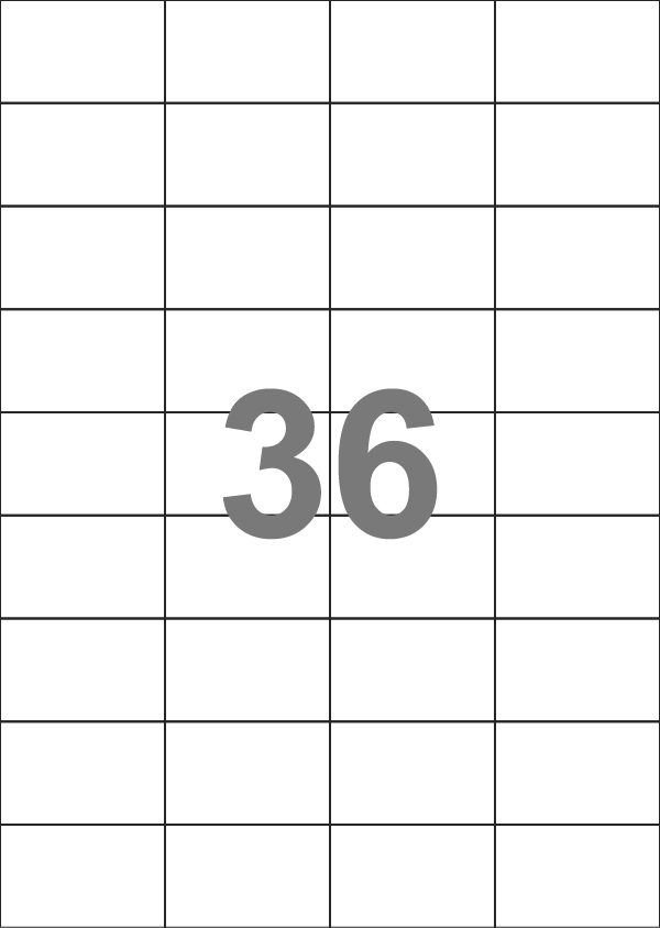 A4-36 slids, 36 Udstansede etiketter/ark, 52,5 x 32,8 mm, hvid mat, perm. lim, 100 ark