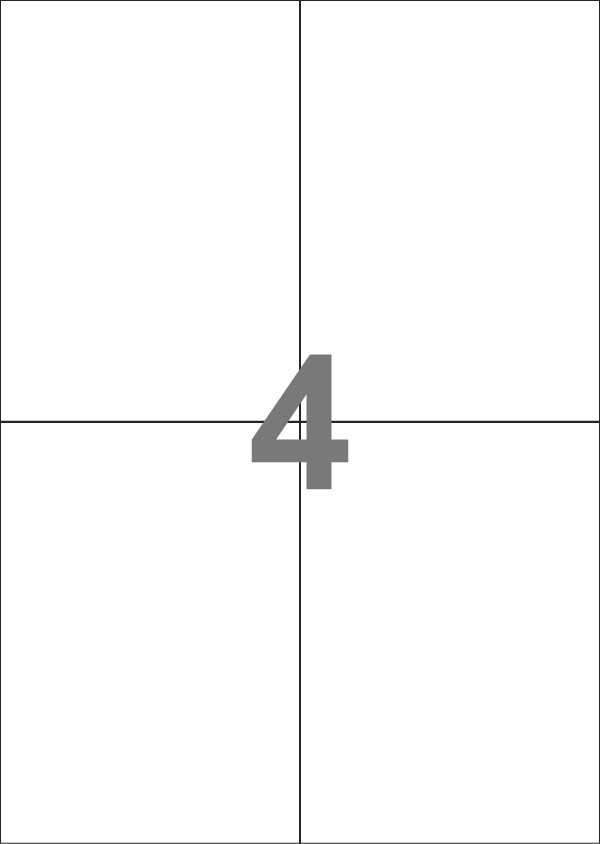 A4-4 slids, 4 Udstansede etiketter/ark, 105,0 x 147,6 mm, hvid mat, perm. lim, 100 ark