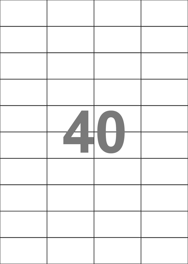 A4-40 slids, 40 Udstansede etiketter/ark, 52,5 x 29,5 mm, hvid mat, perm. lim, 100 ark