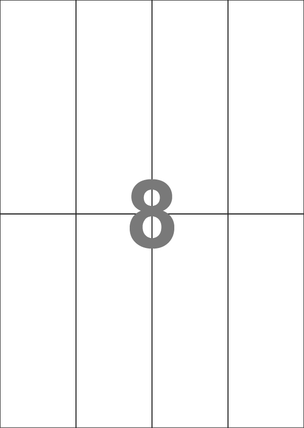A4-8-smal slids, 8 Udstansede etiketter/ark, 52,5 x 147,6 mm, hvid mat, perm. lim, 100 ark
