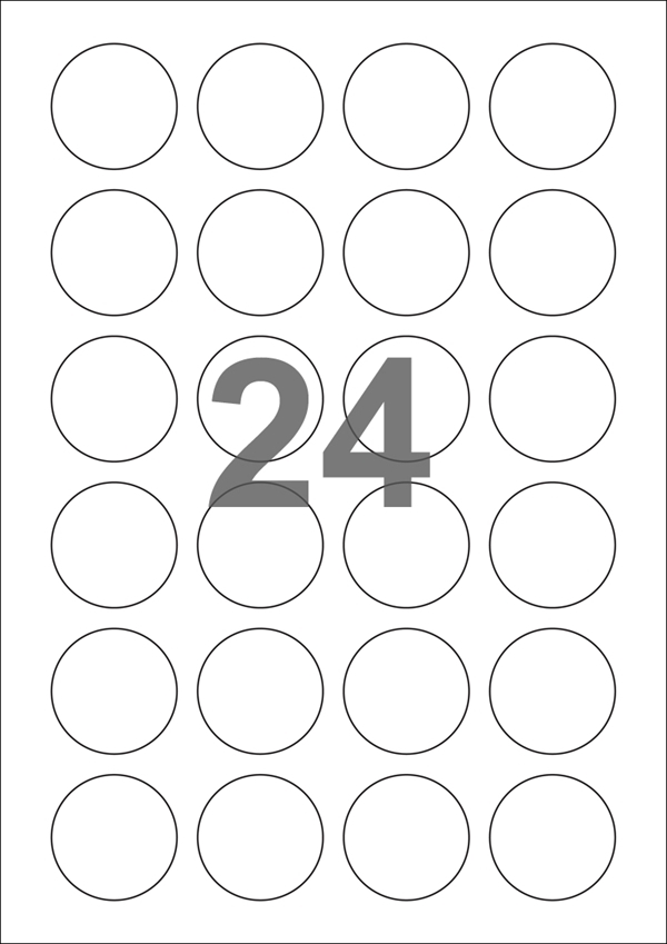 A4-etiketter, 24 Udstansede transparente etiketter/ark, Ø40 mm, 50 ark