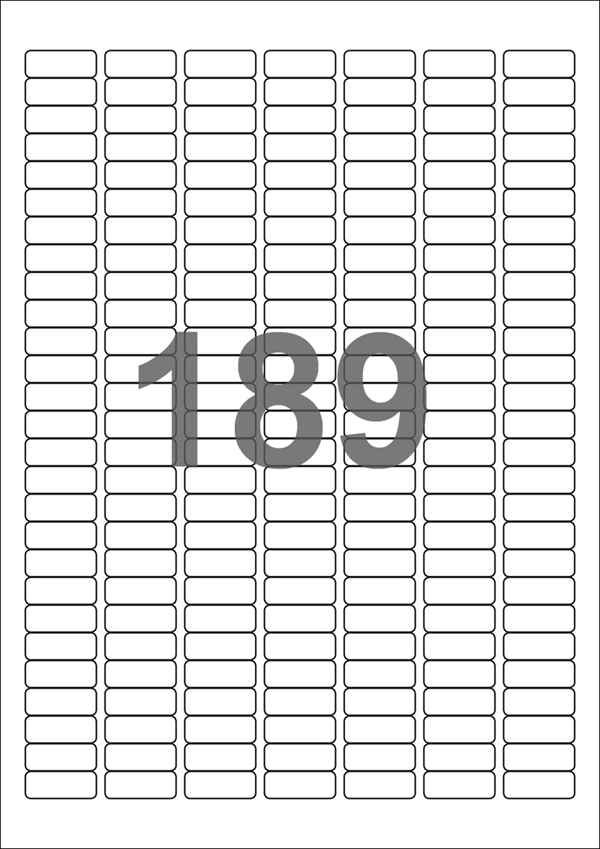 A4-189, 189 Udstansede etiketter/ark, 25,4 x 10,0 mm, hvid mat, perm. lim, 100 ark