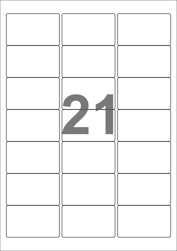 A4-21, 21 Udstansede etiketter/ark, 63,5 x 38,1 mm, hvid mat, perm. lim, 100 ark