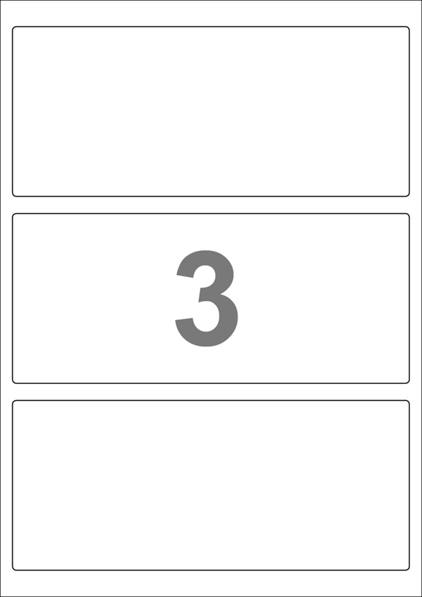 A4-3, 3 Udstansede etiketter/ark, 198,0 x 85,0 mm, hvid mat, aftag. lim, 100 ark