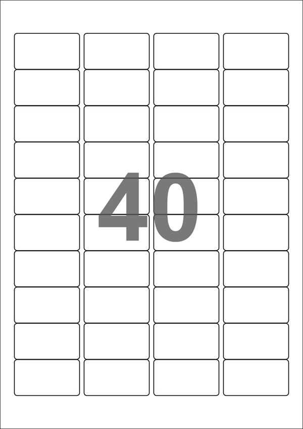 A4-40, 40 Udstansede etiketter/ark, 45,7 x 25,4 mm, hvid mat, aftag. lim, 100 ark