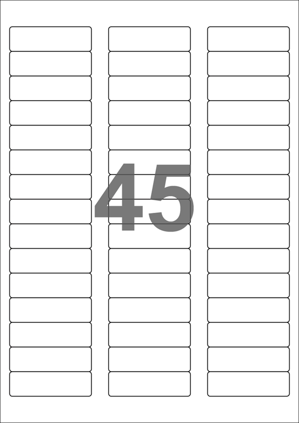 A4-45, 45 Udstansede etiketter/ark, 58,0 x 17,8 mm, hvid mat, perm. lim, 100 ark