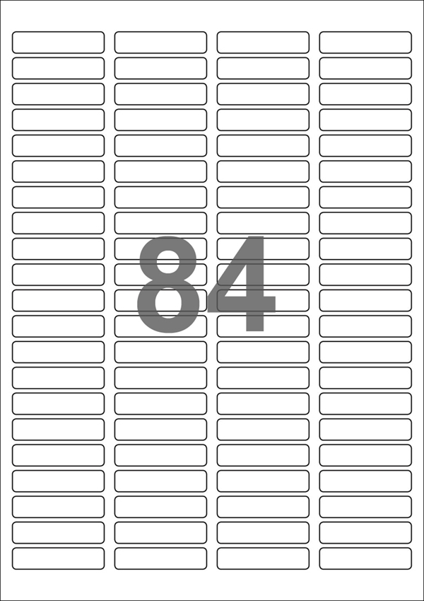 A4-84, 84 Udstansede etiketter/ark, 46,0 x 11,1 mm, hvid mat, perm. lim, 100 ark