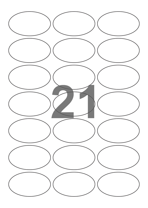A4-21 oval, 21 Udstansede etiketter/ark, 60,0 x 35,0 mm, hvid mat, aftag. lim,  100 ark