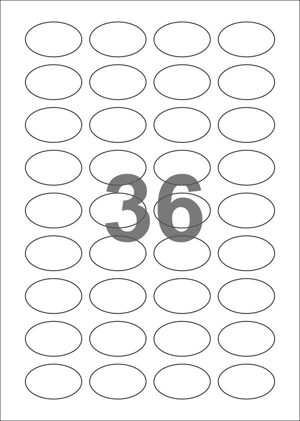 A4-36 oval, 36 Udstansede etiketter/ark, 40,0 x 25,0 mm, hvid mat, aftag. lim, 100 ark