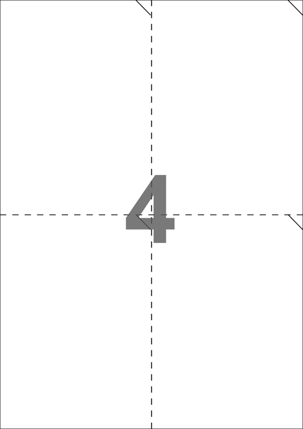 A4-4 perf., 4 Udstansede etiketter/ark, 105,0 x 147,6 mm, hvid mat, aftag. lim, 100 ark