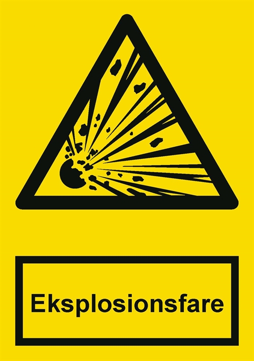 Advarselslabel der signalerer eksplosionsfare, ISO 7010 W002
