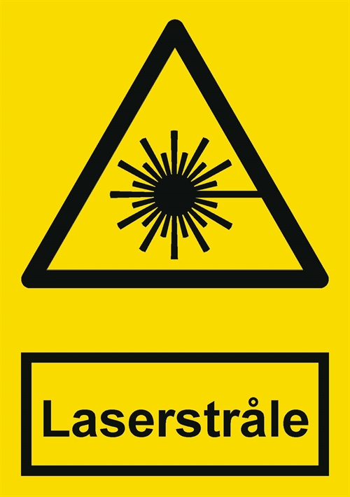 Advarselslabel der signalerer fare ved laserstråle, ISO 7010 W004