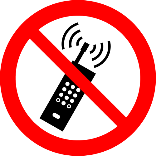 Label der indikerer ingen mobiltelefoner, ISO 7010 P013 uden tekst