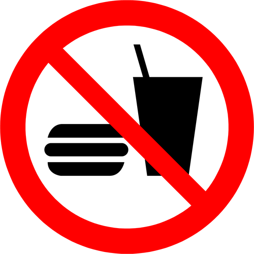 Forbudsskilt der indikerer ingen mad og drikke, ISO 7010 P022