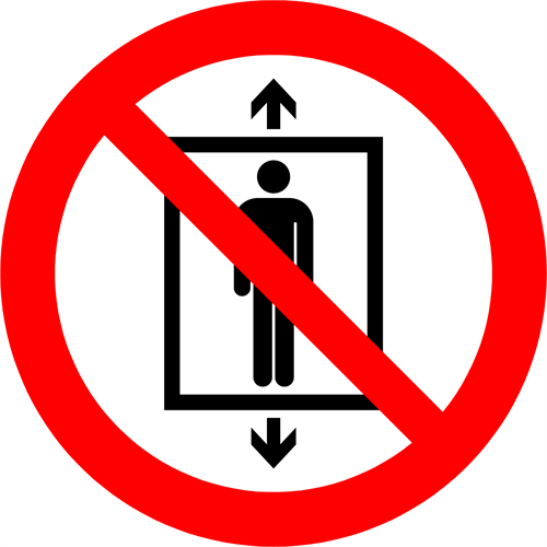 Forbudsskilt der indikerer benyt ikke elevatoren til mennesker, ISO 7010 P027