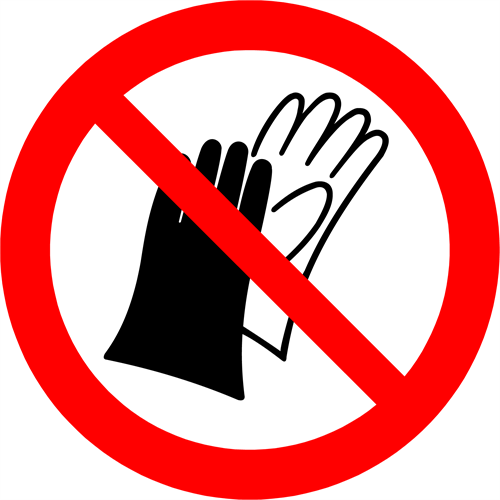 Forbudsskilt der indikerer brug af handsker forbudt, ISO 7010 P028