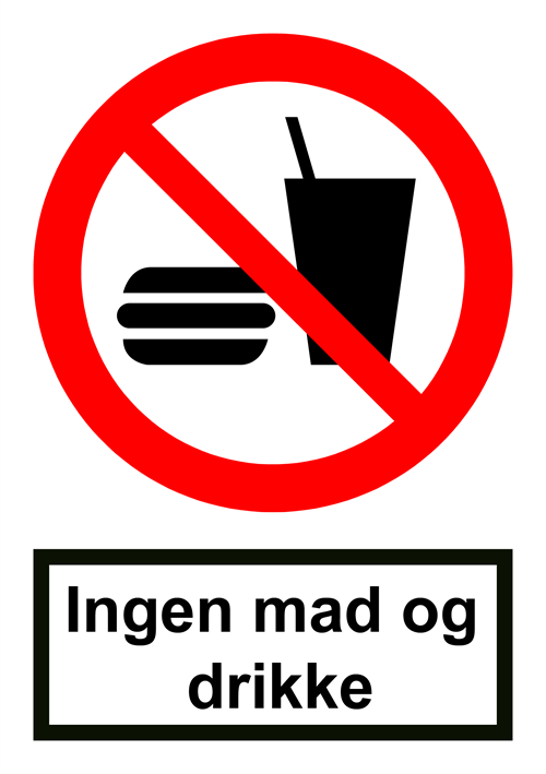 Forbudsskilt der indikerer ingen mad og drikke, ISO 7010 P022