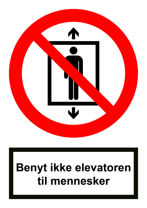 Forbudsskilt der indikerer benyt ikke elevatoren til mennesker, ISO 7010 P027