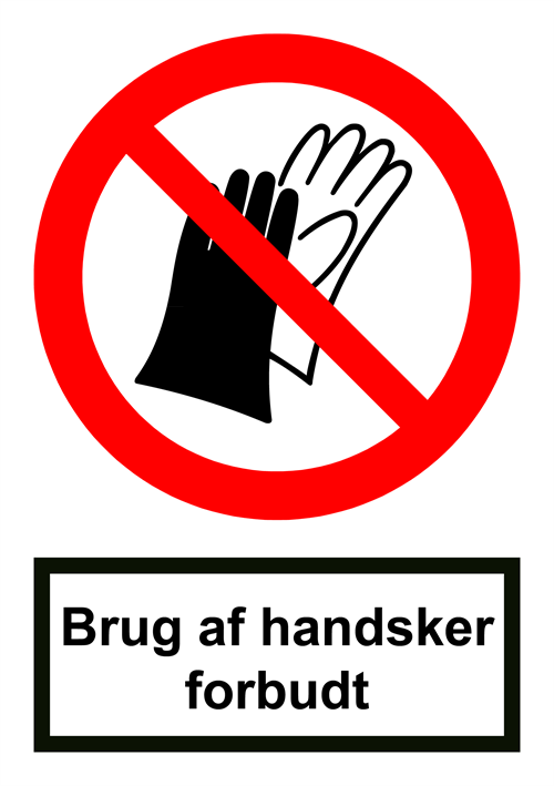 Forbudsskilt der indikerer brug af handsker forbudt, ISO 7010 P028