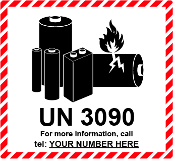 Lithium batterier UN 3090 med eget telefonnummer - 250 stk.