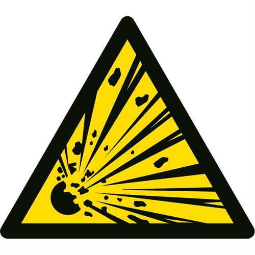 Advarselslabel der signalerer eksplosionsfare, ISO 7010 W002