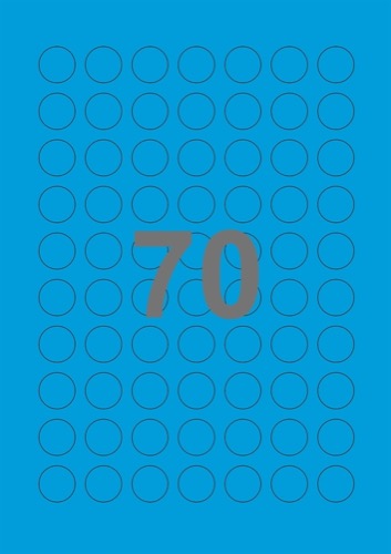 A4-etiketter, 70 Udstansede etiketter/ark, Ø20 mm, blå, 100 ark