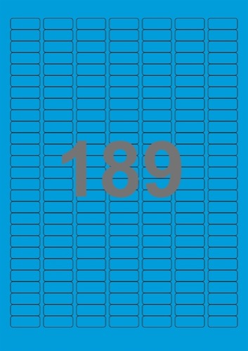 A4-189 blå, 189 Udstansede etiketter/ark, 25,4 x 10,0 mm, 100 ark