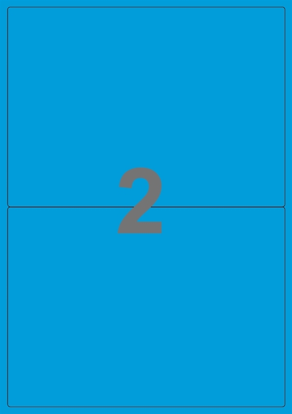 A4-etiketter, 2 Udstansede etiketter/ark, 199,6 x 143,5 mm, blå , A5, 100 ark