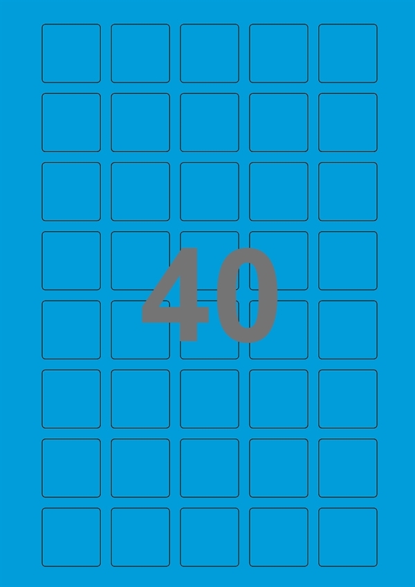 A4-etiketter, 40 Udstansede etiketter/ark, 30,0 x 30,0 mm, blå, 100 ark