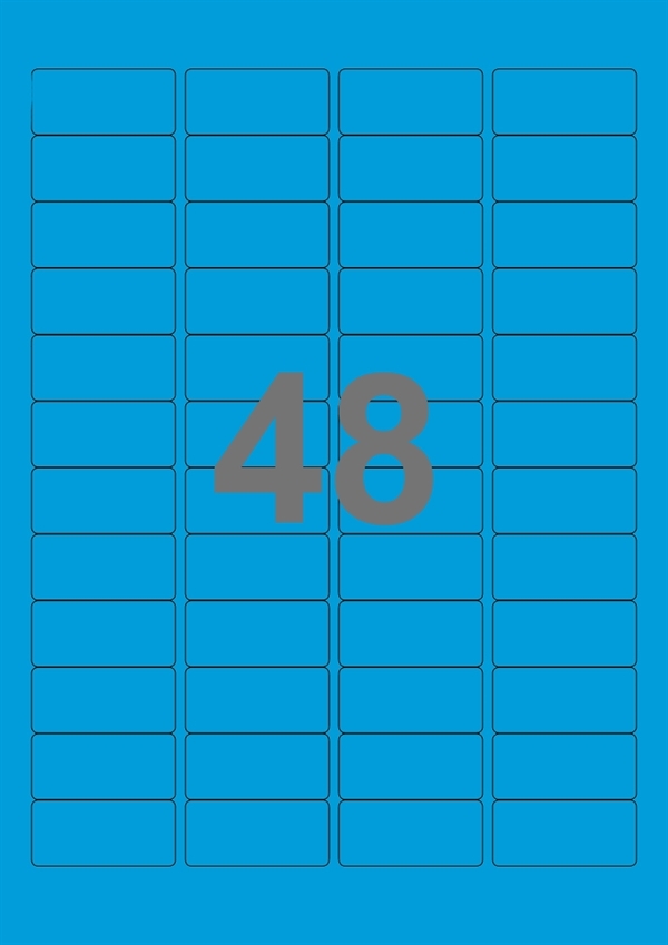 A4-etiketter, 48 Udstansede etiketter/ark, 45,7 x 21,2 mm, blå, 100 ark