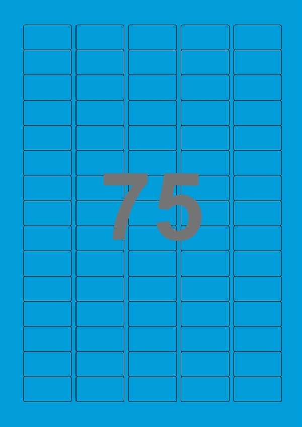 A4-etiketter, 75 Udstansede etiketter/ark, 34,0 x 18,0 mm, blå, 100 ark