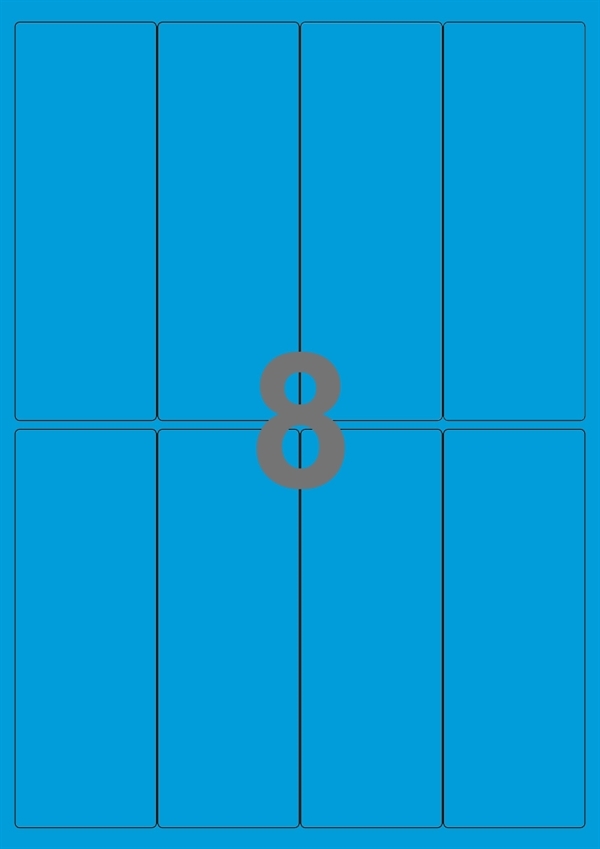 A4-etiketter, 8 Udstansede etiketter/ark, 50,0 x 140,0  mm, blå, 100 ark