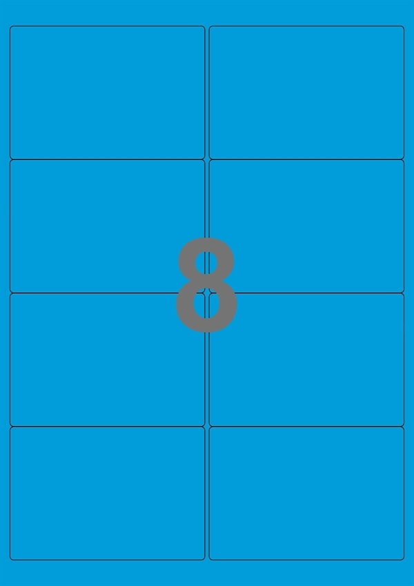 A4-etiketter, 8 Udstansede etiketter/ark, 99,1 x 67,7  mm, (blå, 100 ark