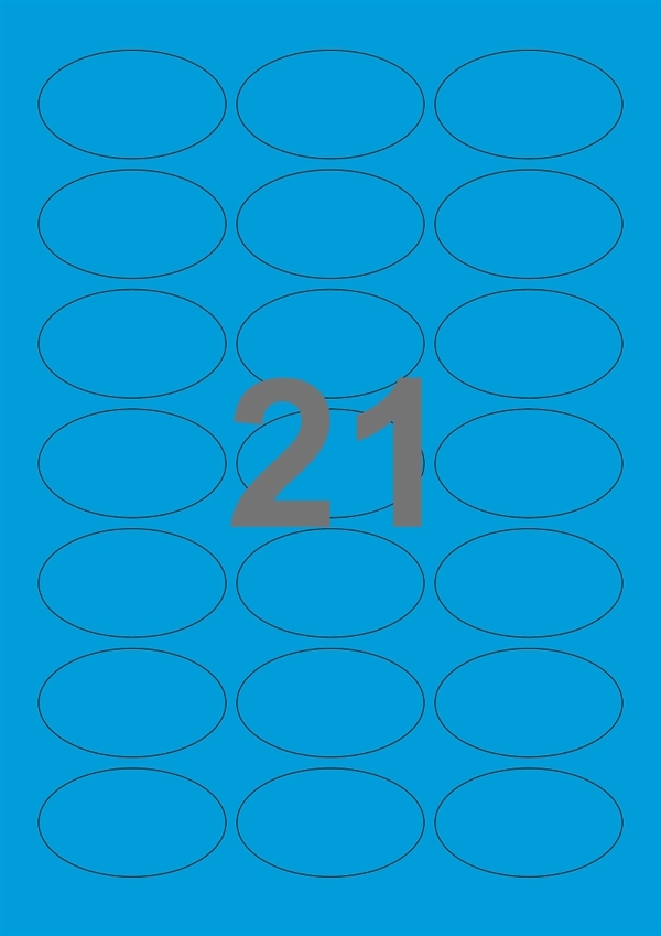 A4-21 ovale blå, ovale, 21 Udstansede etiketter/ark, 60,0 x 35,0 mm, 100 ark