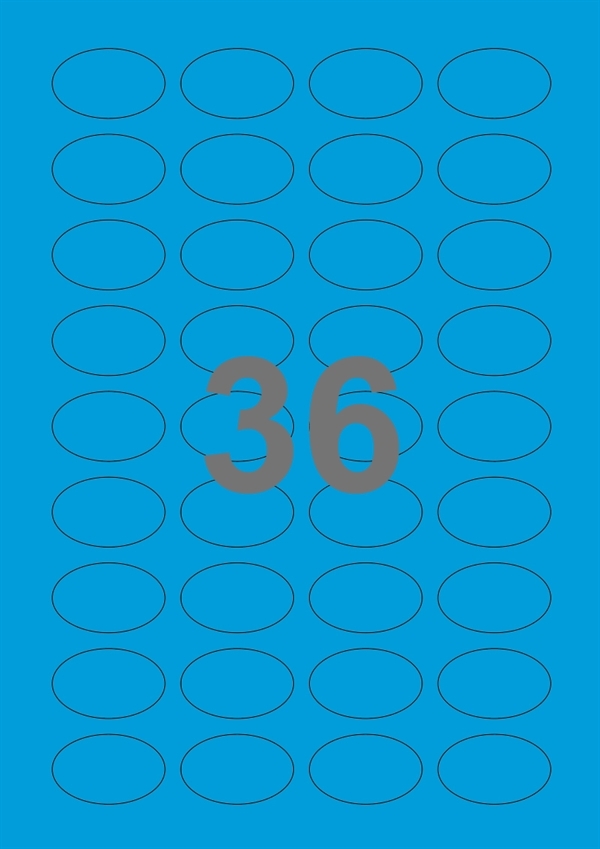 A4-36 ovale blå, ovale, 36 Udstansede etiketter/ark, 40,0 x 25,0 mm,100 ark