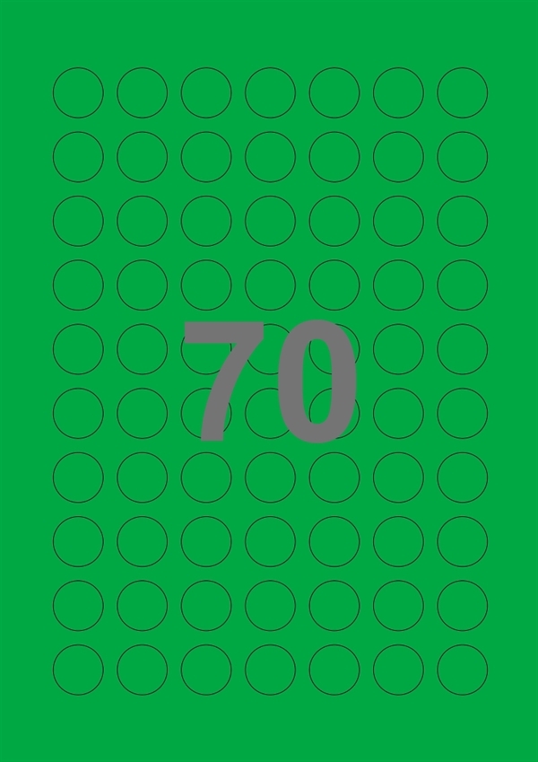 A4-etiketter, 70 Udstansede etiketter/ark, Ø20 mm, grøn, 100 ark