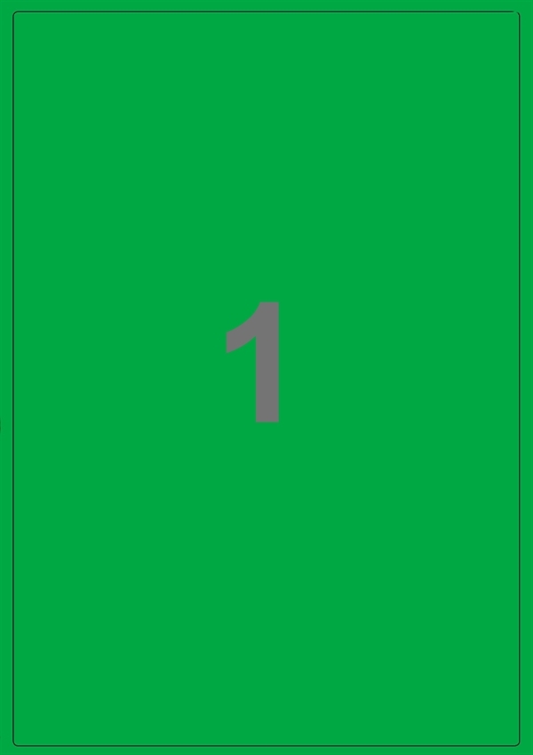 A4-etiketter, 1 Udstanset etiket/ark, 199,6 x 289,0 mm, grøn, 100 ark