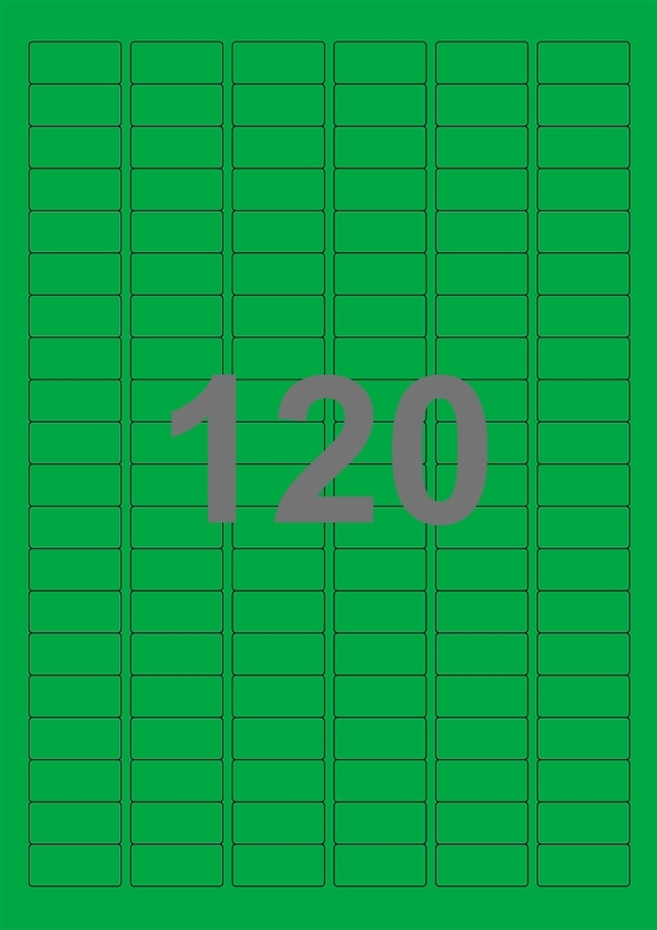 A4-etiketter, 120 Udstansede etiketter/ark, 30,0 x 14,0 mm, grøn, 100 ark