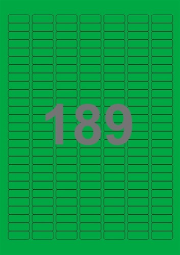 A4-189 grøn, 189 Udstansede etiketter/ark, 25,4 x 10,0 mm, 100 ark