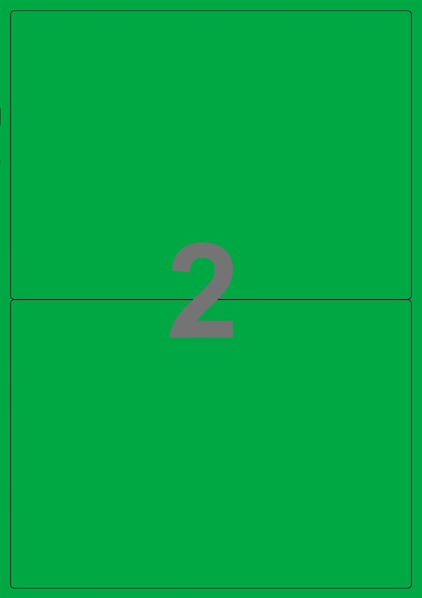 A4-etiketter, 2 Udstansede etiketter/ark, 199,6 x 143,5 mm, grøn , A5, 100 ark