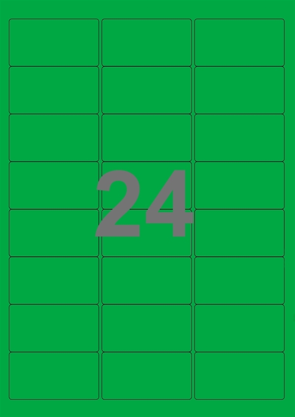 A4-etiketter, 24 Udstansede etiketter/ark, 64,0 x 33,9 mm, grøn, 100 ark