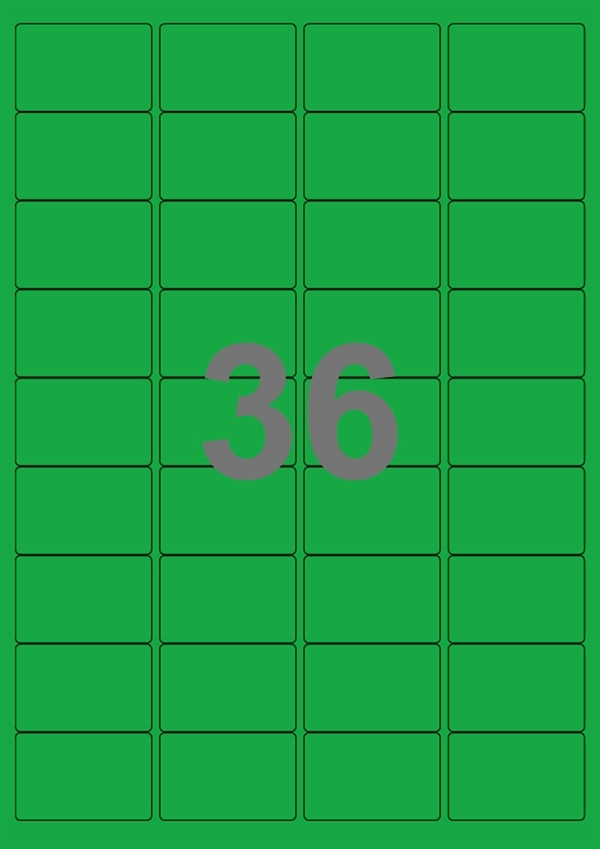 A4-etiketter, 36 Udstansede etiketter/ark, 48,0 x 31,0 mm, grøn, 100 ark