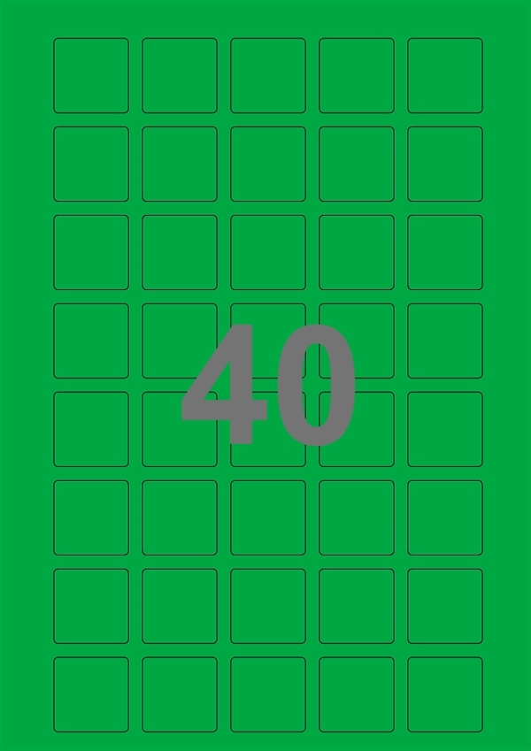 A4-etiketter, 40 Udstansede etiketter/ark, 30,0 x 30,0 mm, grøn, 100 ark