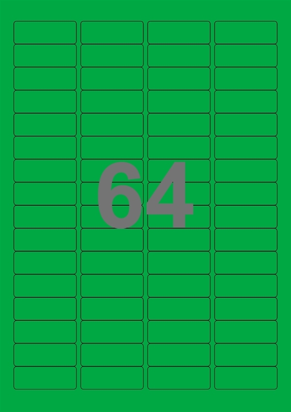 A4-etiketter, 64 Udstansede etiketter/ark, 45,7 x 16,9 mm, grøn, 100 ark