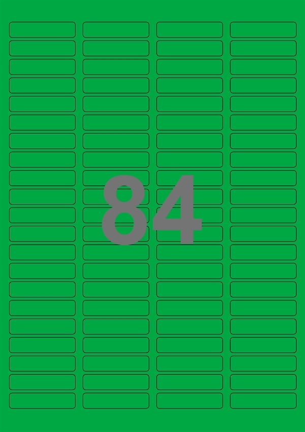 A4-etiketter, 84 Udstansede etiketter/ark, 46,0 x 11,1 mm, grøn, 100 ark