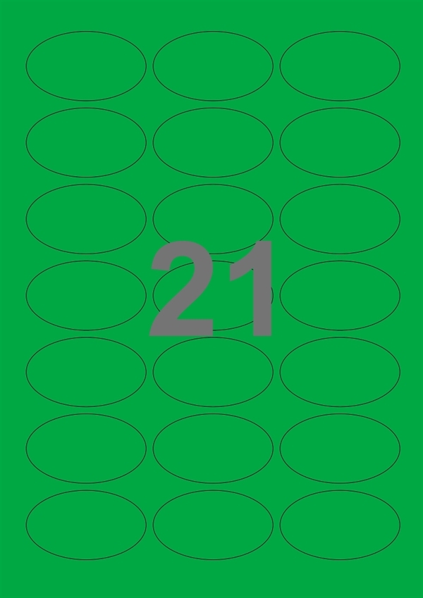 A4-21 grøn , ovale, 21 Udstansede etiketter/ark, 60,0 x 35,0 mm, 100 ark